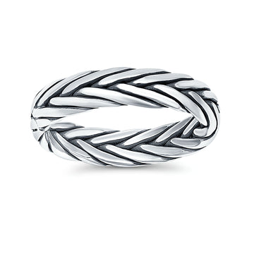 Rounded Braided Oxidized Band Solid 925 Sterling Silver Thumb Ring (5mm)